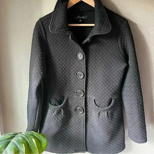 Runway Quilted Cotton Polyester Button Up Jacket Black Sz L